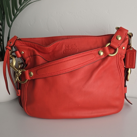 Coach Zoe Hobo Shoulder Bag Matte Poppy Red Leather Handbag - Picture 1 of 16
